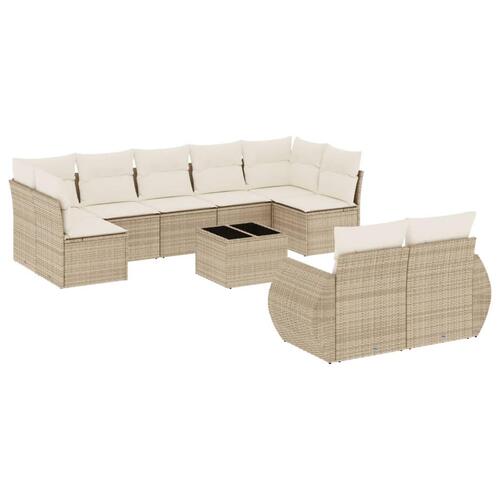 Sofasæt til haven 10 dele med hynder polyrattan beige
