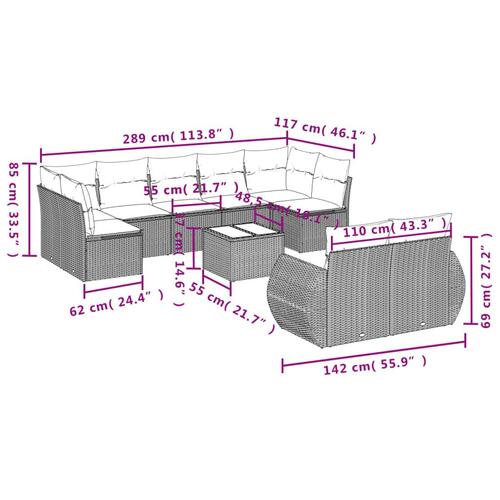 Sofasæt til haven 10 dele med hynder polyrattan beige