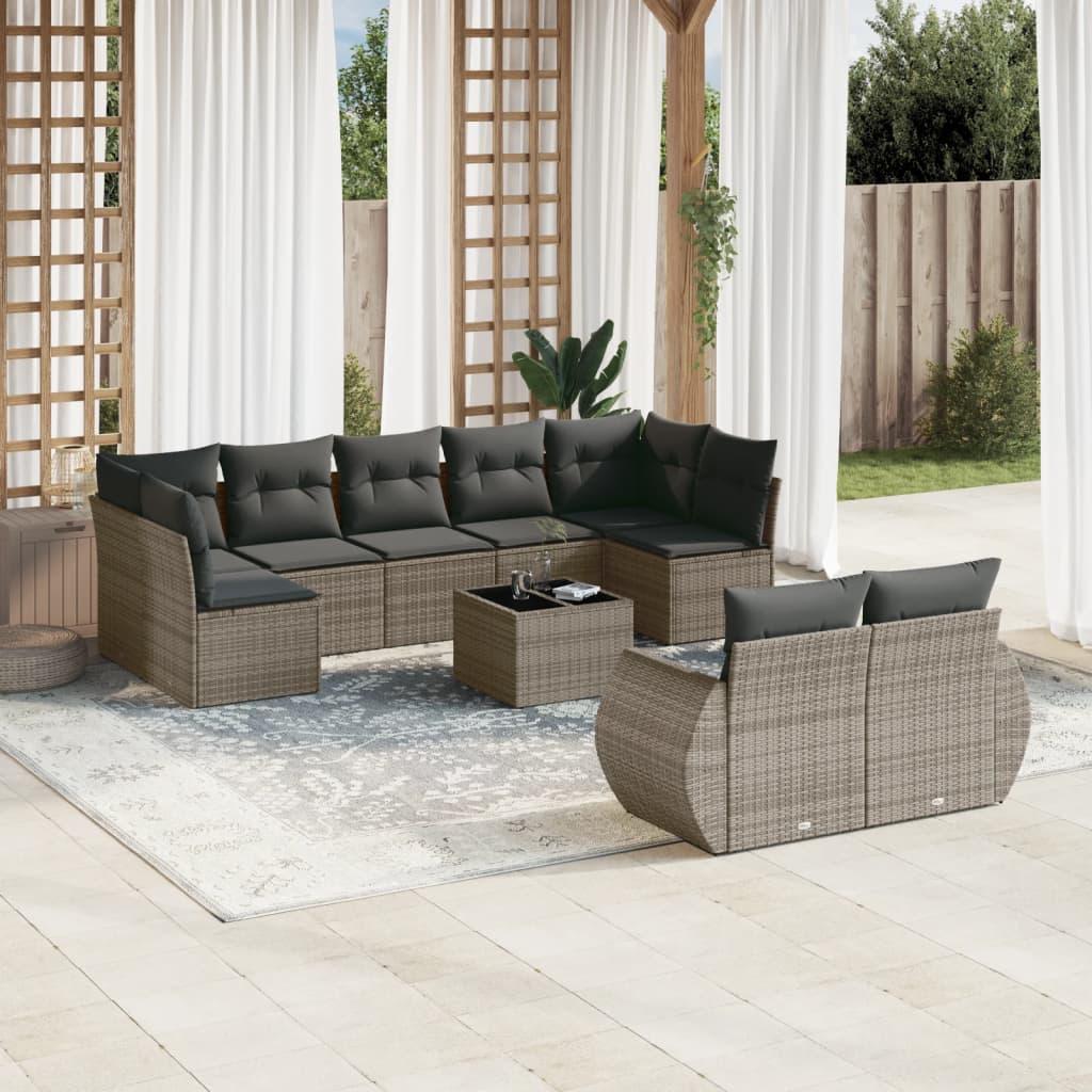 Sofasæt til haven 10 dele med hynder polyrattan grå