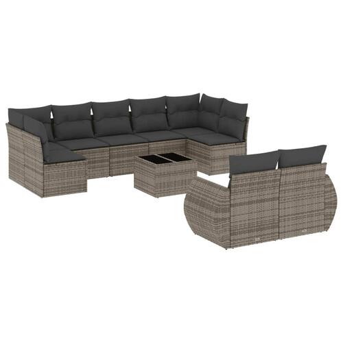 Sofasæt til haven 10 dele med hynder polyrattan grå