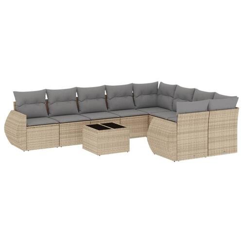 Sofasæt til haven 10 dele med hynder polyrattan beige