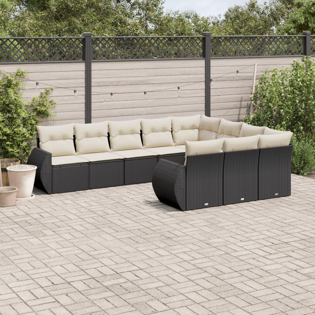 Sofasæt til haven 10 dele med hynder polyrattan sort