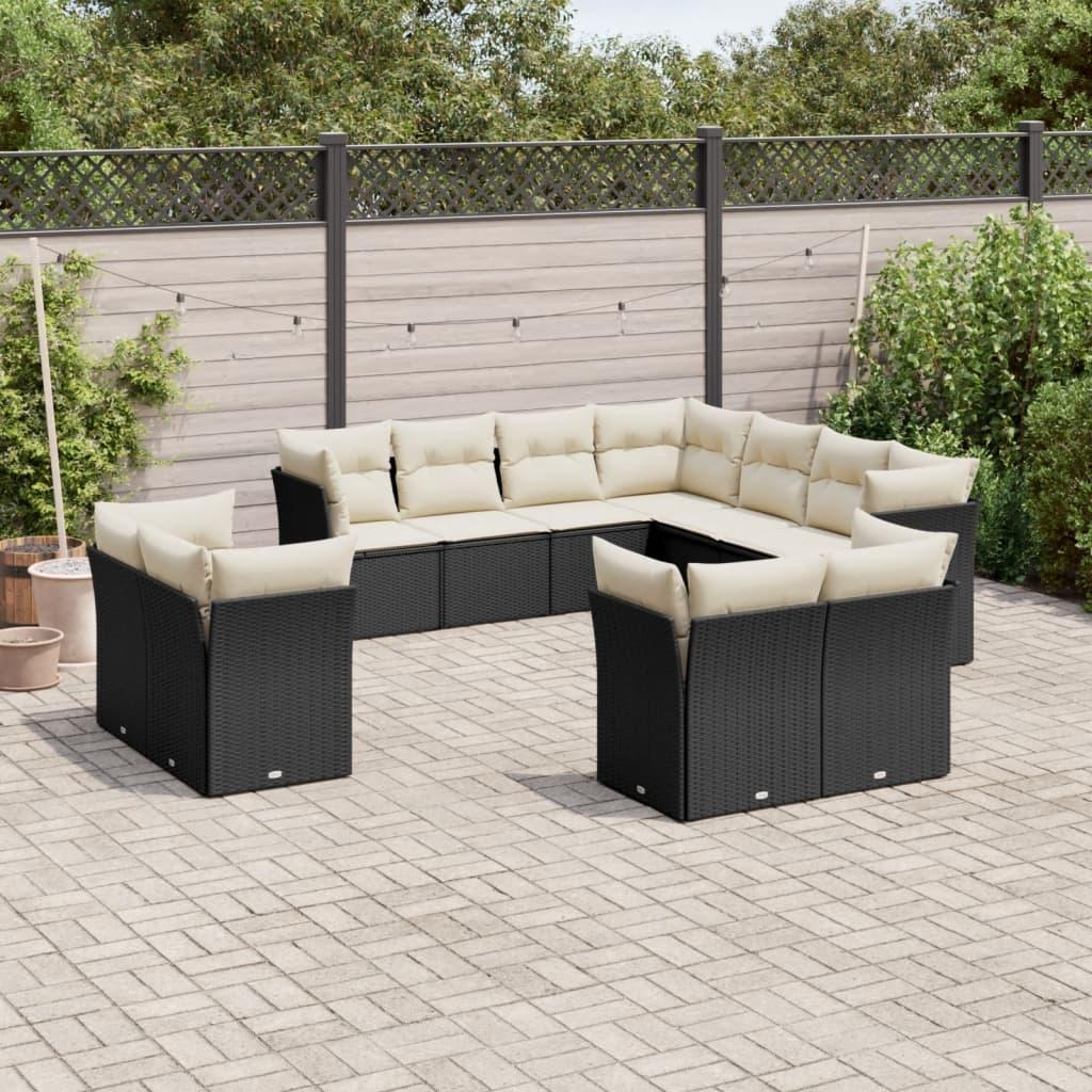 Sofasæt til haven 11 dele med hynder polyrattan sort