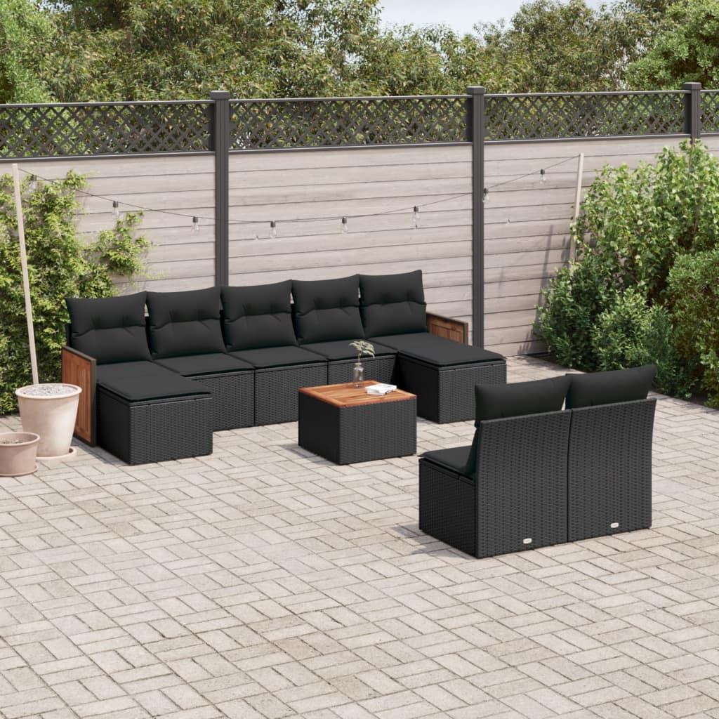 Sofasæt til haven 10 dele med hynder i polyrattan sort billede