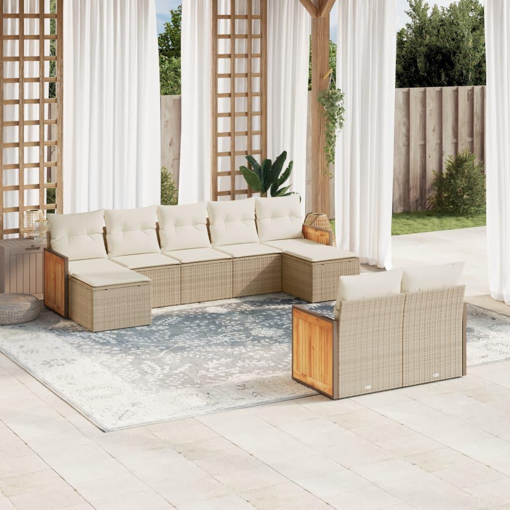 Sofasæt til haven 9 dele med hynder polyrattan beige billede