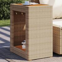 Havebord med trætop 60x40x75 cm polyrattan beige