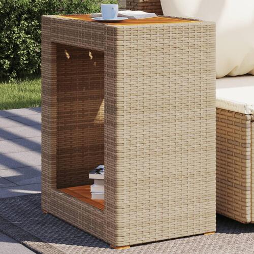 Havebord med trætop 60x40x75 cm polyrattan beige