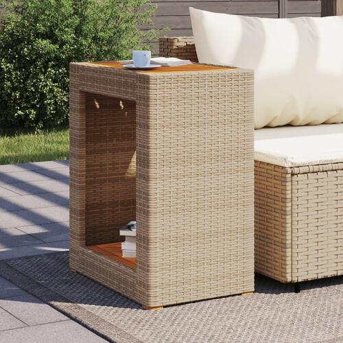 Havebord med trætop 60x40x75 cm polyrattan beige