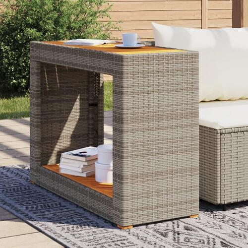 Havebord med trætop 100x40x75 cm polyrattan grå