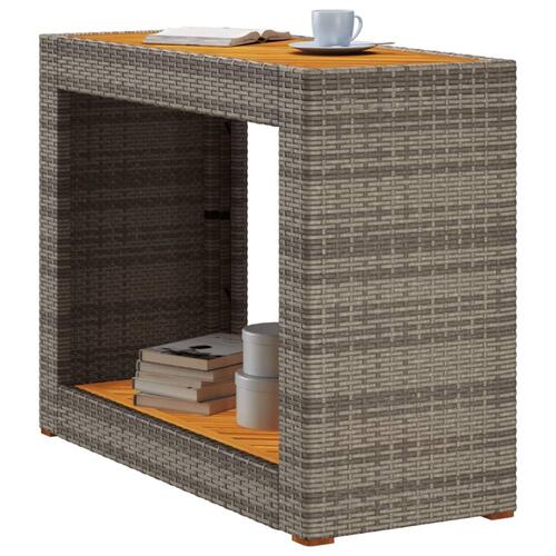 Havebord med trætop 100x40x75 cm polyrattan grå