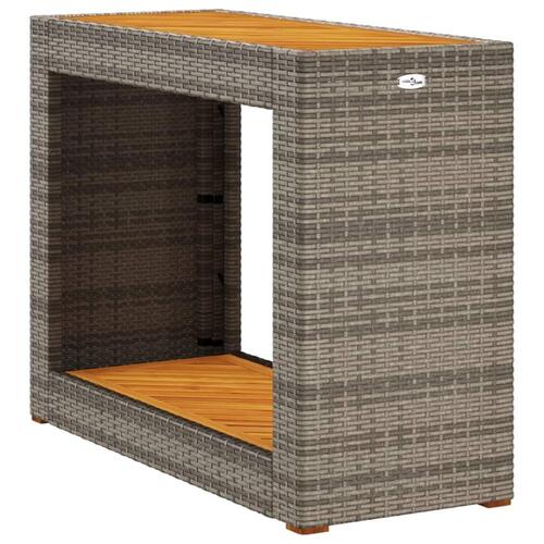Havebord med trætop 100x40x75 cm polyrattan grå