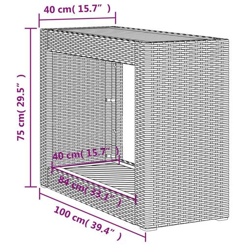 Havebord med trætop 100x40x75 cm polyrattan grå