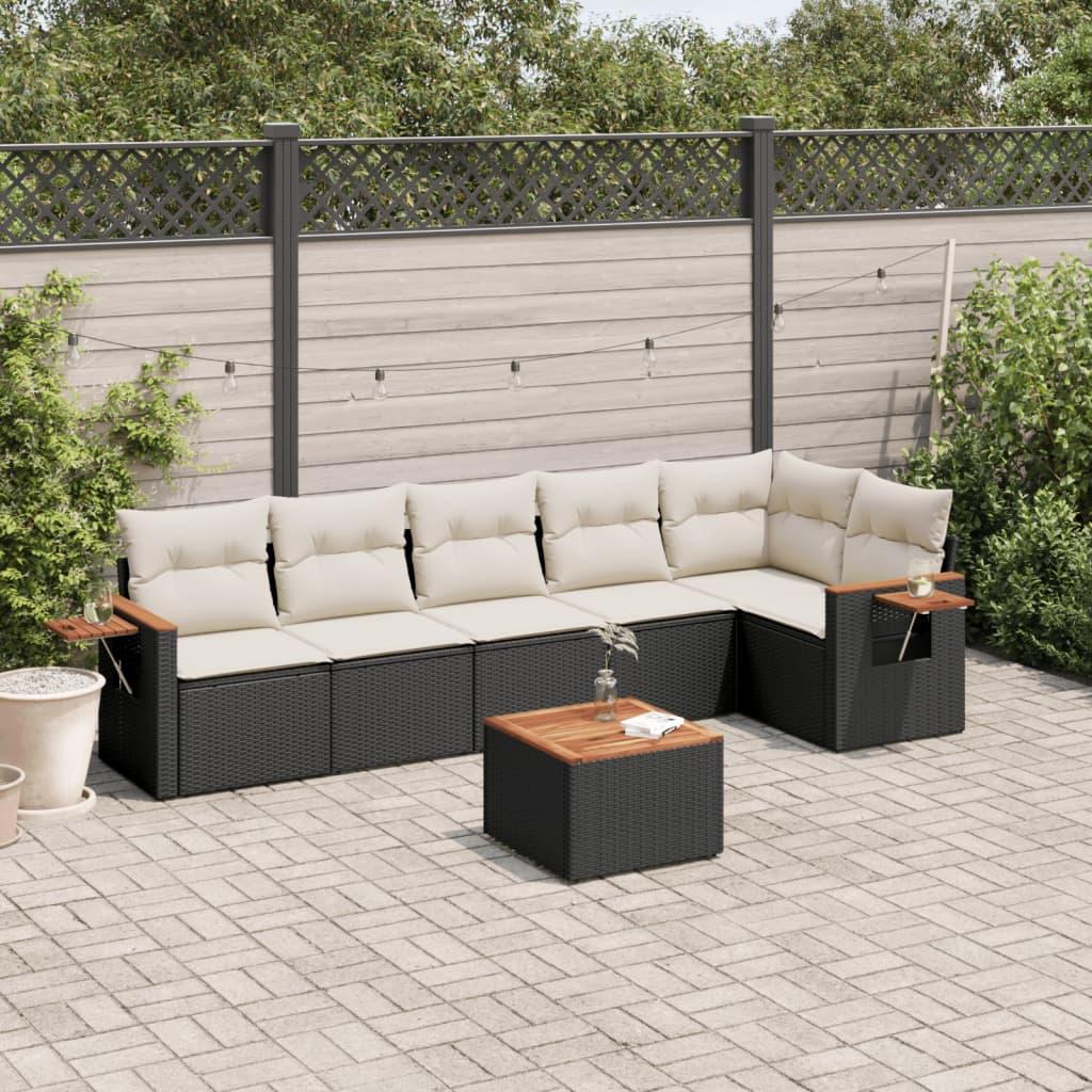 Sofasæt til haven 7 dele med hynder polyrattan sort billede