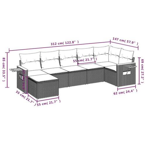 Sofasæt til haven 7 dele med hynder polyrattan sort