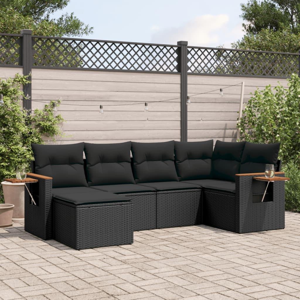 Sofasæt til haven 6 dele med hynder polyrattan sort billede