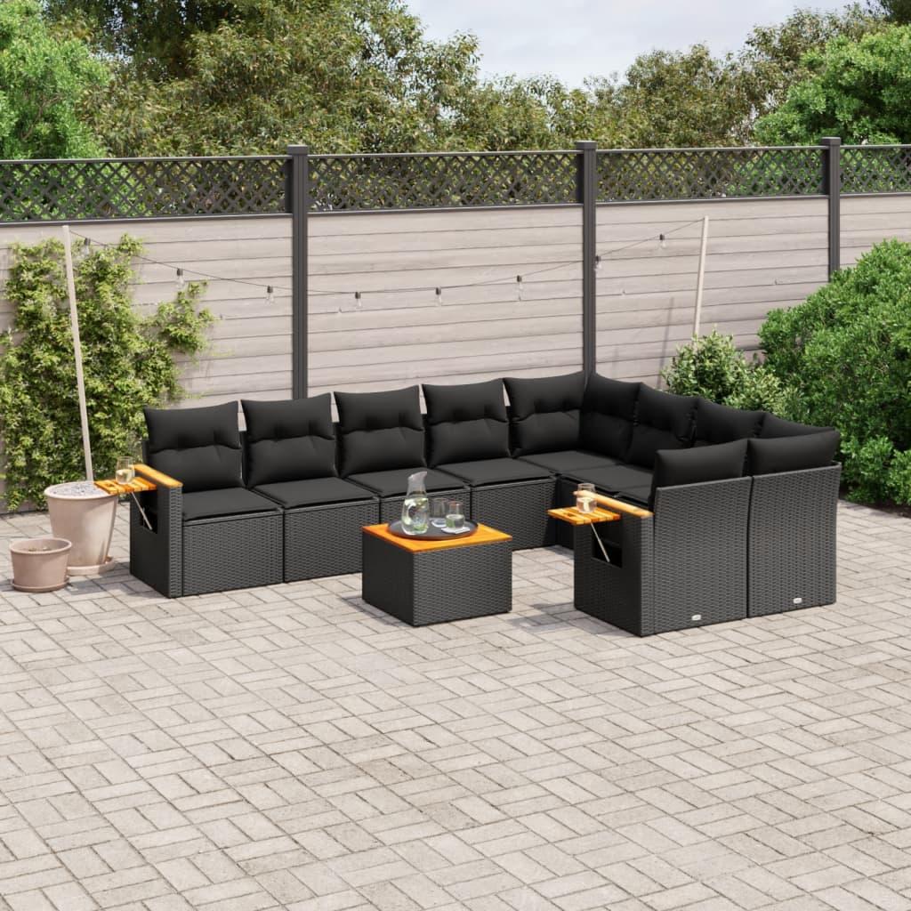 Sofasæt til haven 10 dele med hynder polyrattan sort billede