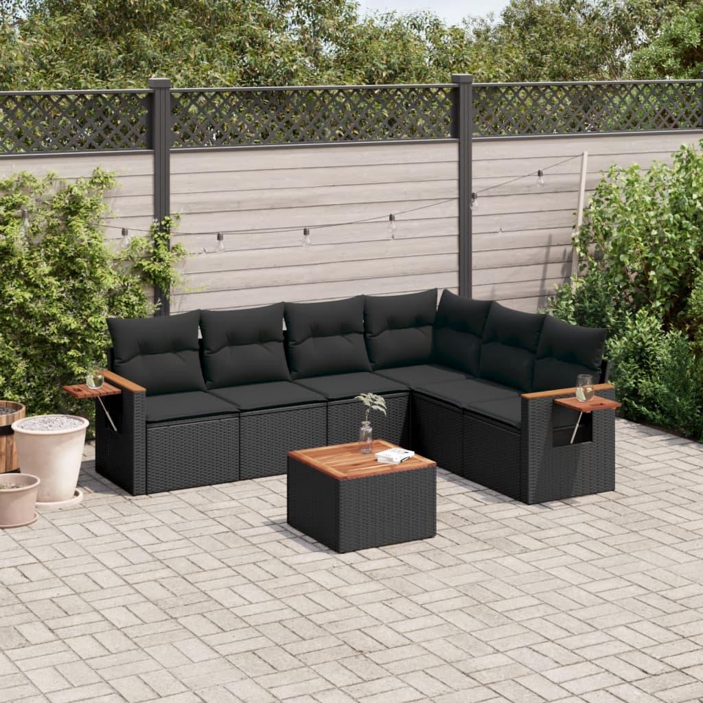 Sofasæt til haven 7 dele med hynder polyrattan sort billede