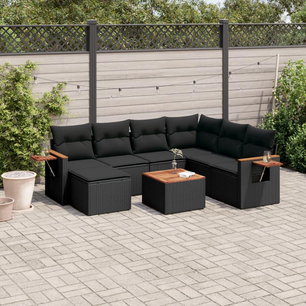 Sofasæt til haven i polyrattan - 8 dele med hynder, sort billede