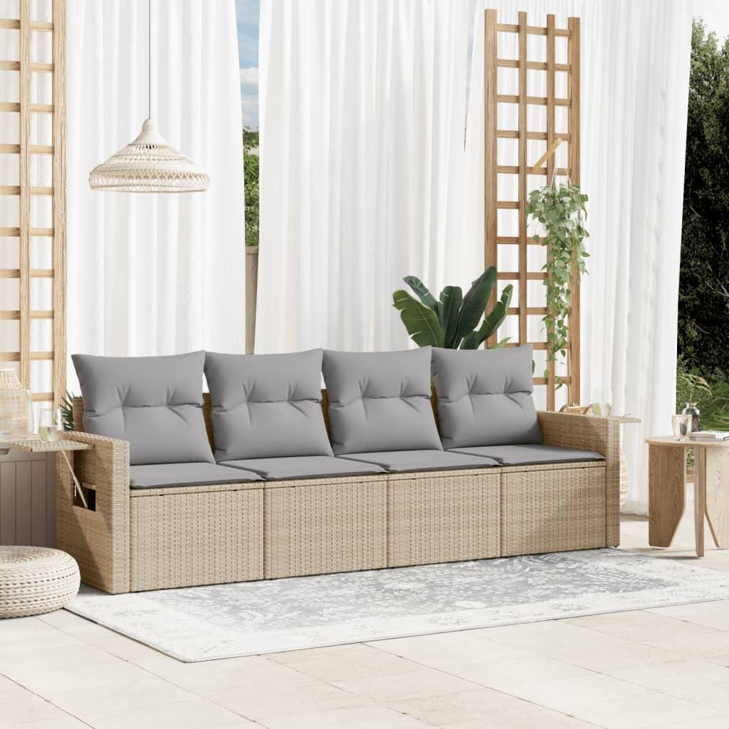 Sofasæt til haven 4 dele med hynder polyrattan beige