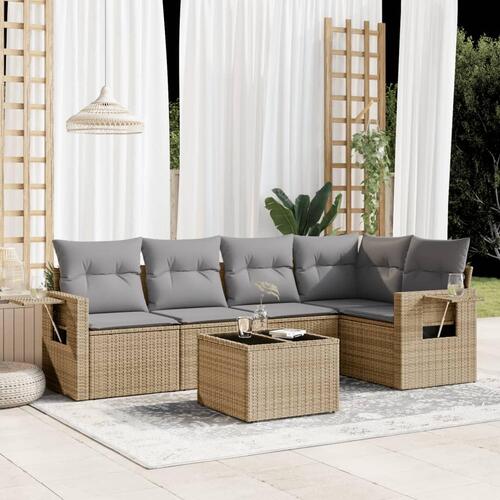 Sofasæt til haven 6 dele med hynder polyrattan beige