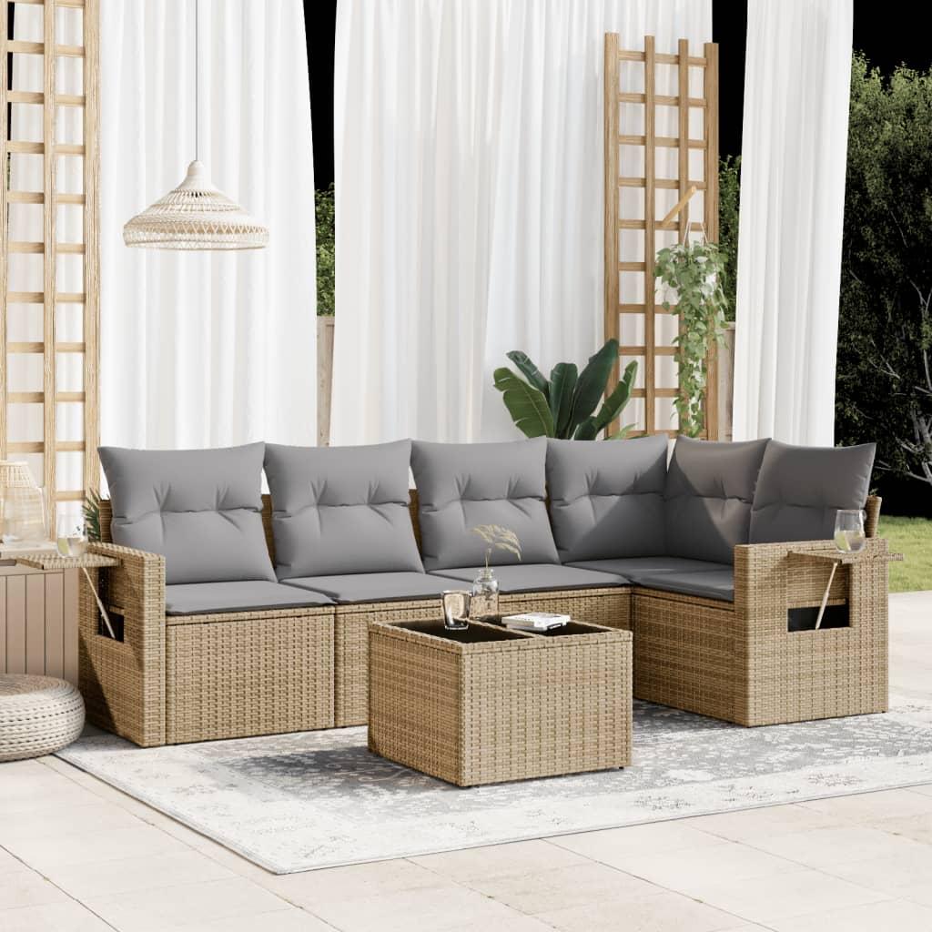 Sofasæt til haven 6 dele med hynder polyrattan beige