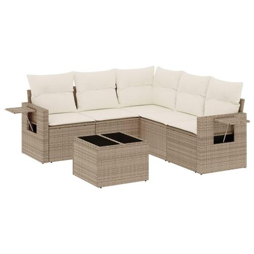 Sofasæt til haven 6 dele med hynder polyrattan beige
