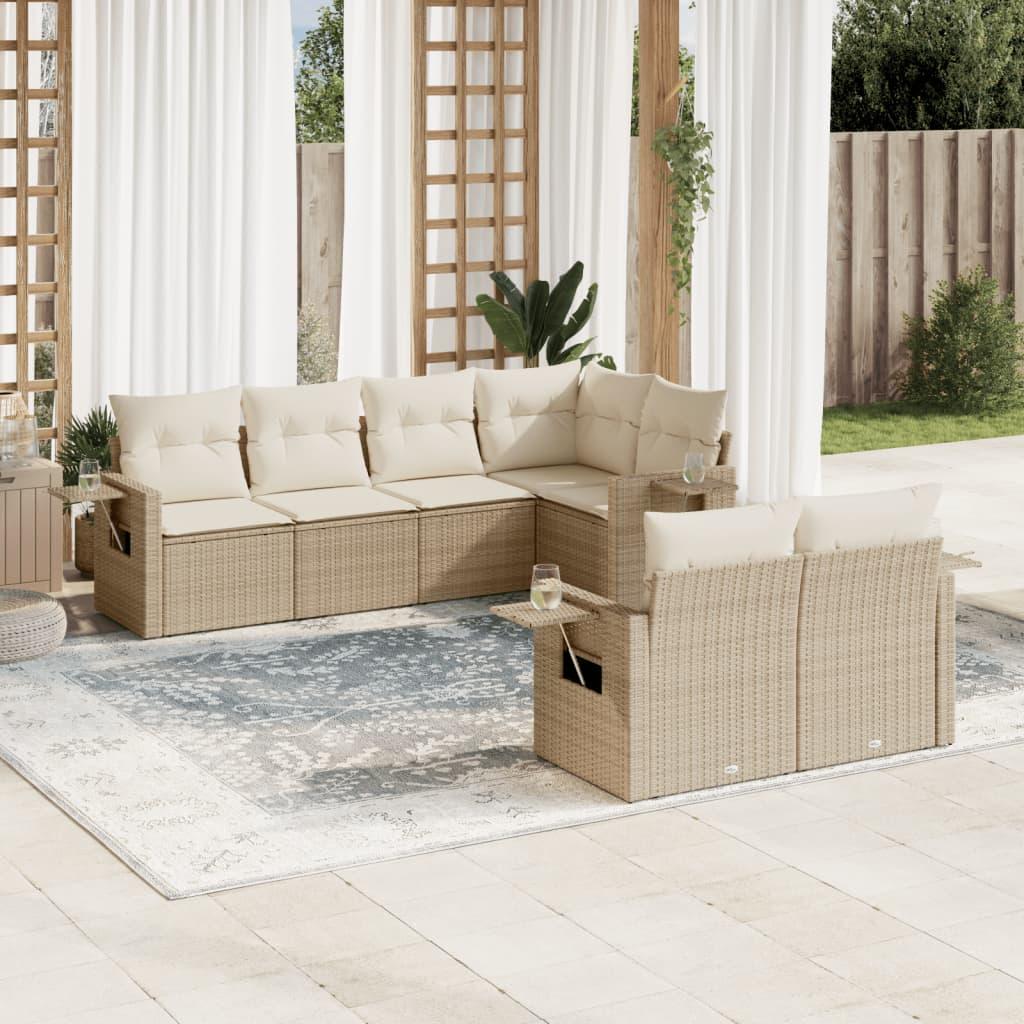 Sofasæt til haven 7 dele med hynder polyrattan beige