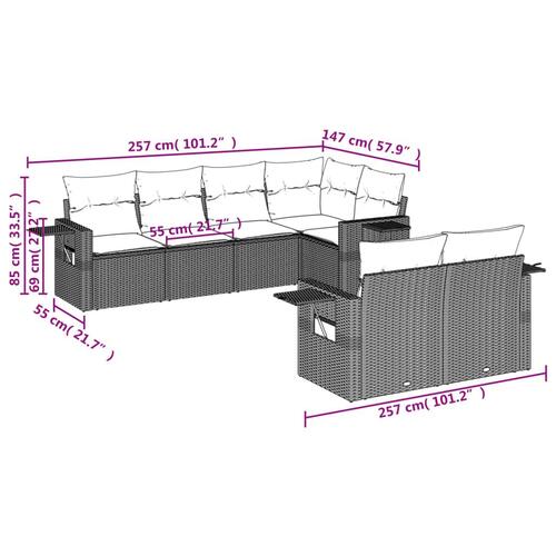 Sofasæt til haven 7 dele med hynder polyrattan beige