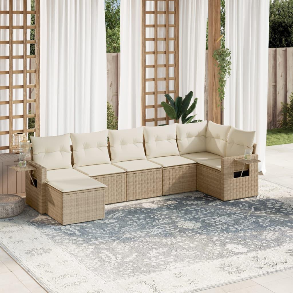 Sofasæt til haven 7 dele med hynder polyrattan beige