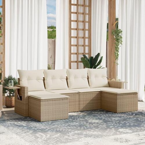 Sofasæt til haven 6 dele med hynder polyrattan beige