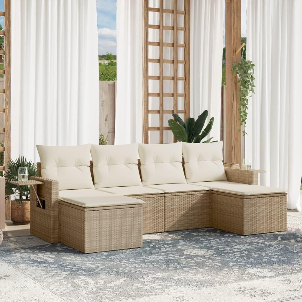 Sofasæt til haven 6 dele med hynder polyrattan beige