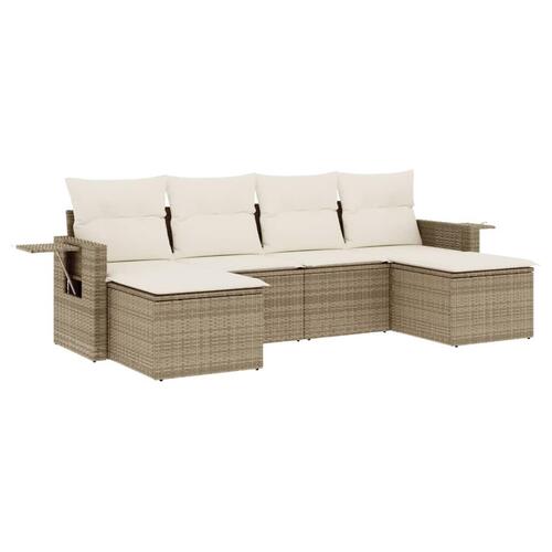 Sofasæt til haven 6 dele med hynder polyrattan beige