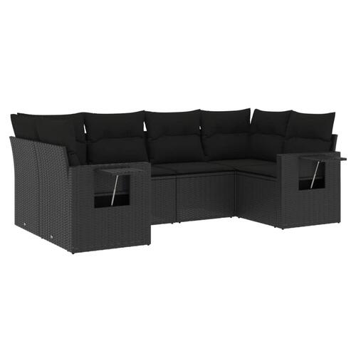 Sofasæt til haven 6 dele med hynder polyrattan sort
