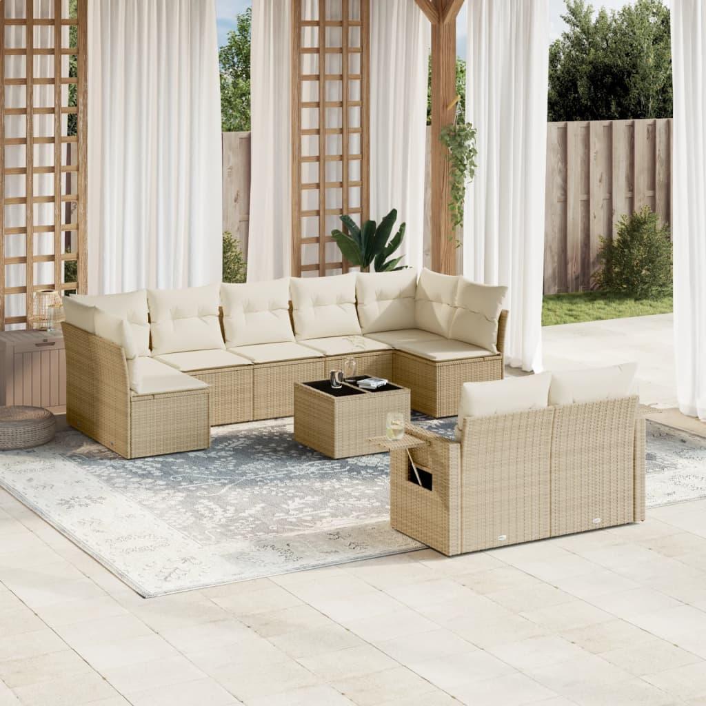 Sofasæt til haven 10 dele med hynder polyrattan beige