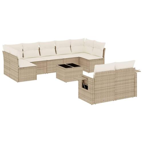 Sofasæt til haven 10 dele med hynder polyrattan beige