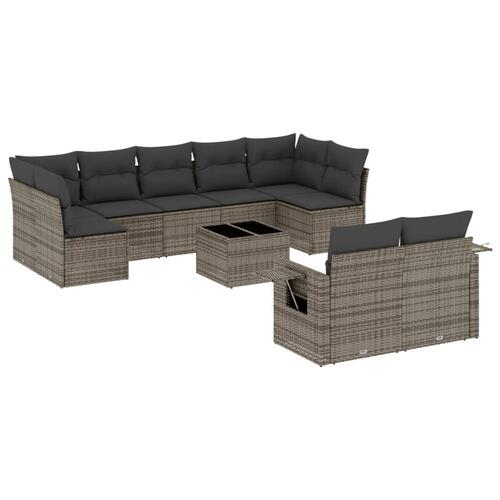 Sofasæt til haven 10 dele med hynder polyrattan grå