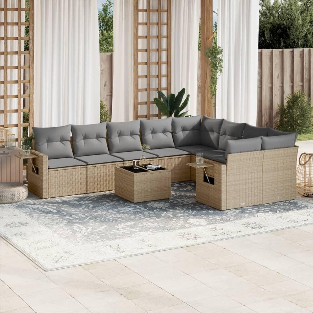 Sofasæt til haven 10 dele med hynder polyrattan beige