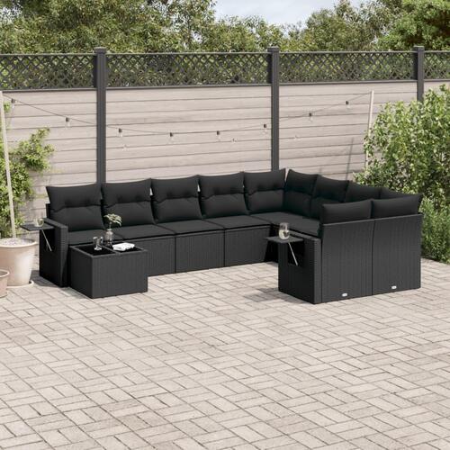 Sofasæt til haven 10 dele med hynder polyrattan sort
