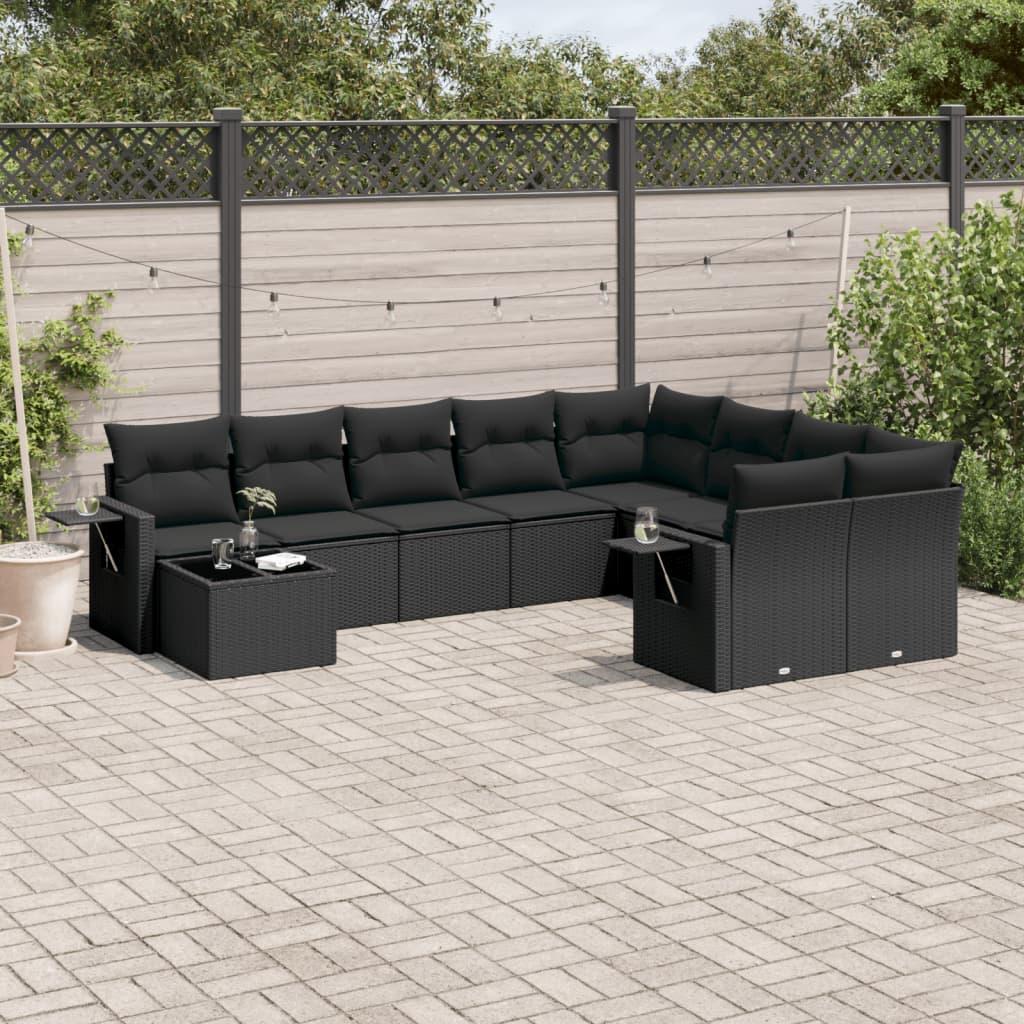 Sofasæt til haven 10 dele med hynder polyrattan sort