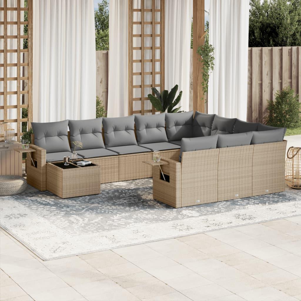 Sofasæt til haven 11 dele med hynder polyrattan beige