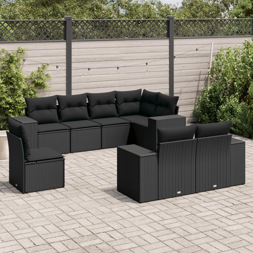 Sofasæt til haven 8 dele med hynder polyrattan sort