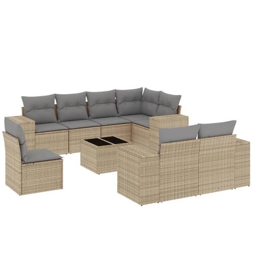 Sofasæt til haven 9 dele med hynder polyrattan beige