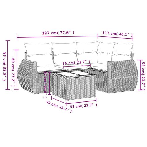 Sofasæt 5 dele med hynder polyrattan grå