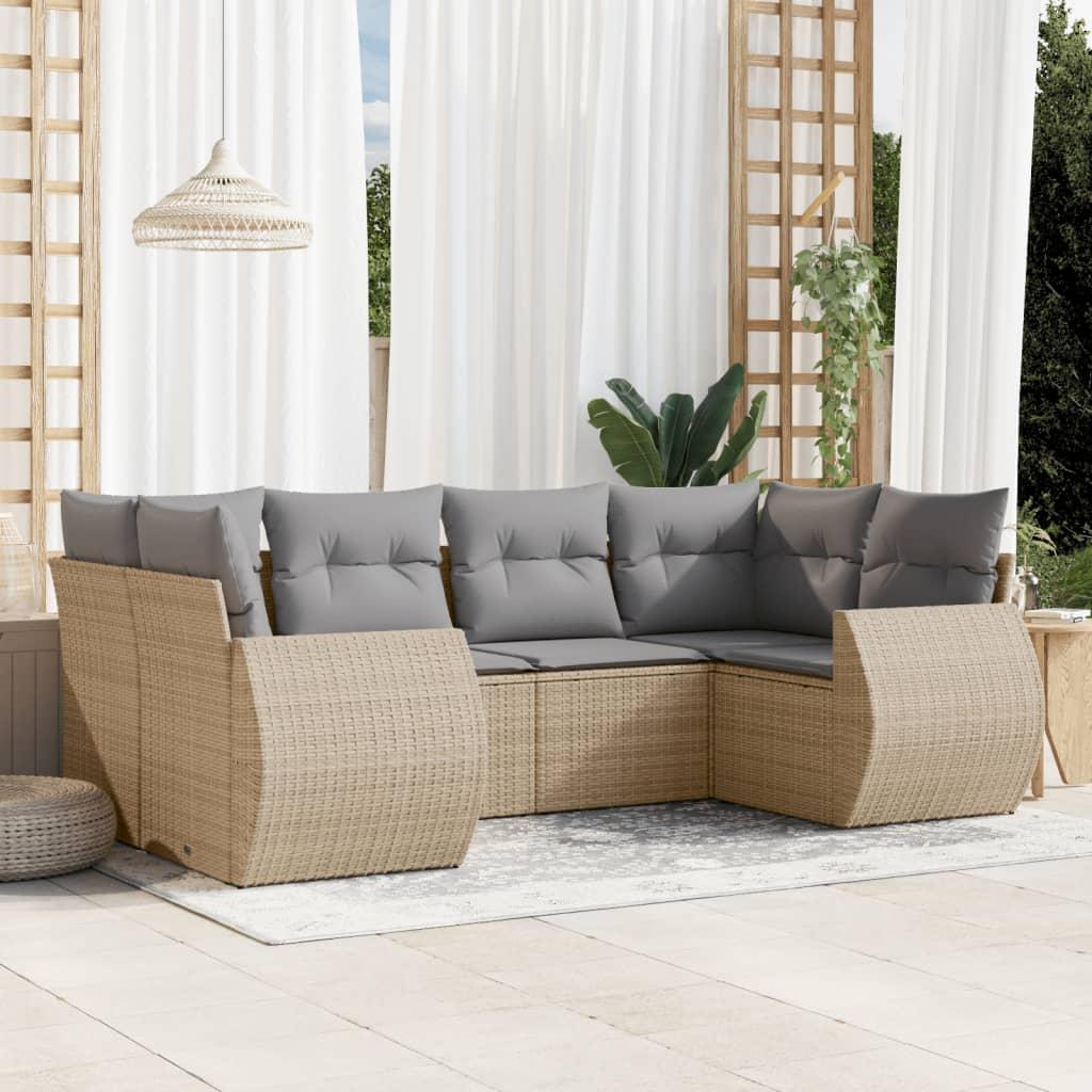 Sofasæt til haven 6 dele med hynder polyrattan beige billede