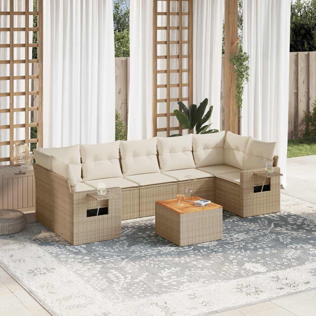Sofasæt til haven 8 dele med hynder polyrattan beige billede