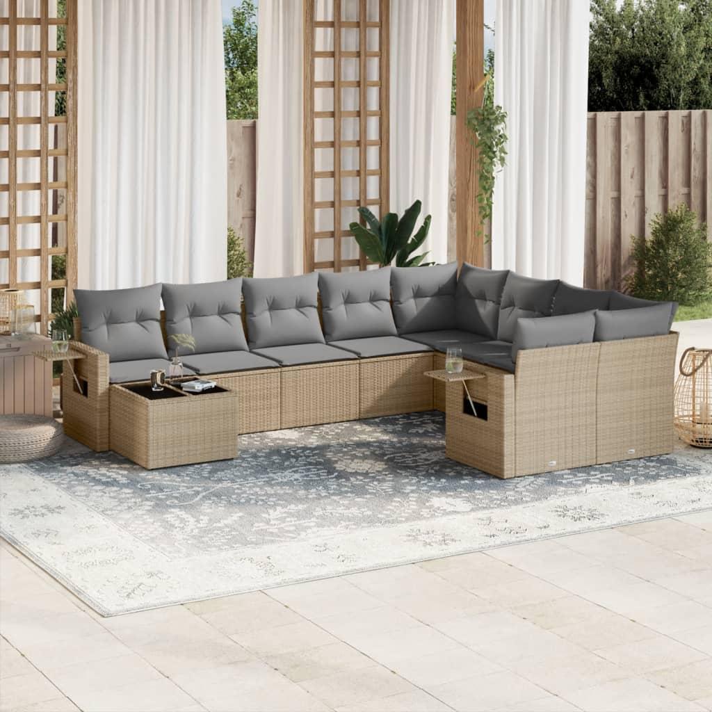 Sofasæt til haven 10 dele med hynder polyrattan beige