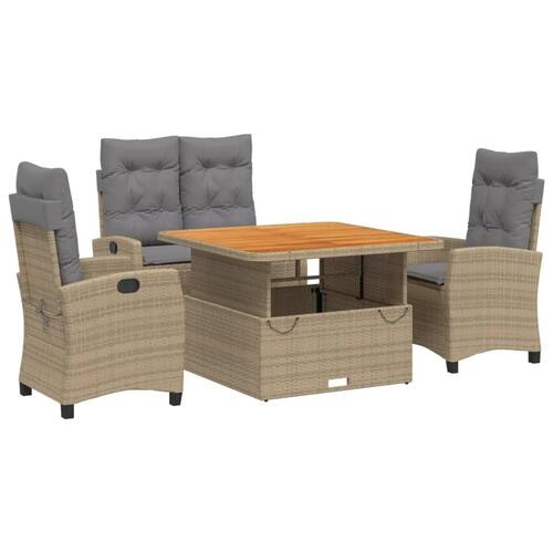 Spisebordssæt til haven 4 dele med hynder polyrattan beige