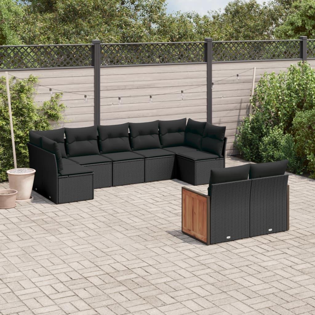 Sofasæt til haven 9 dele med hynder polyrattan sort billede