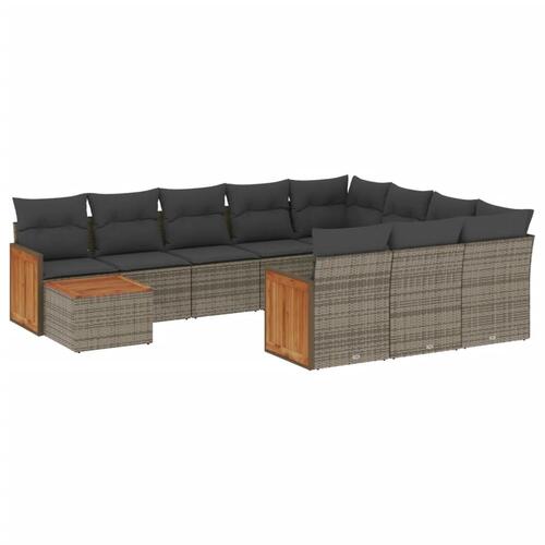 Loungesæt til haven 11 dele med hynder polyrattan grå