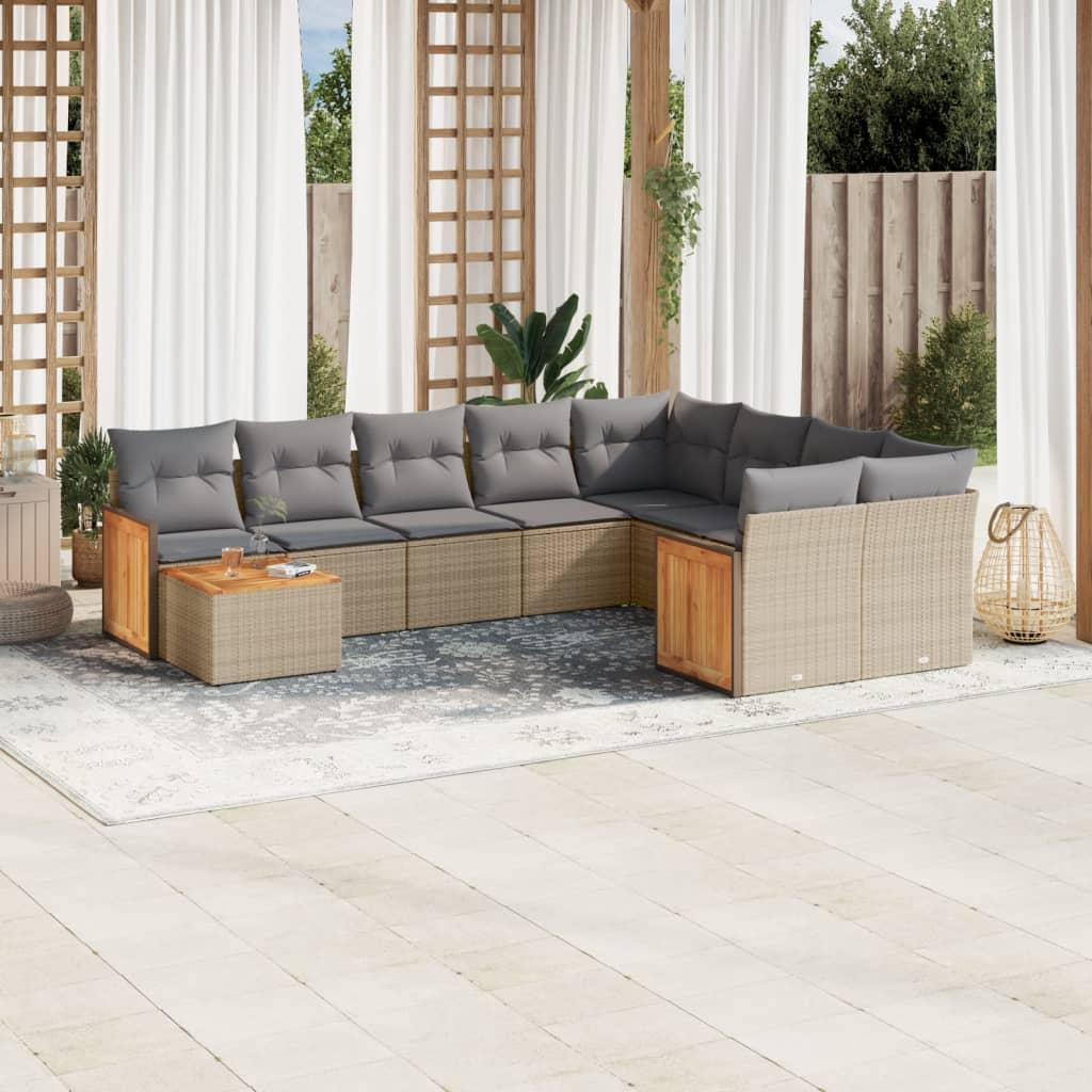 Sofasæt til haven 10 dele med hynder polyrattan beige billede